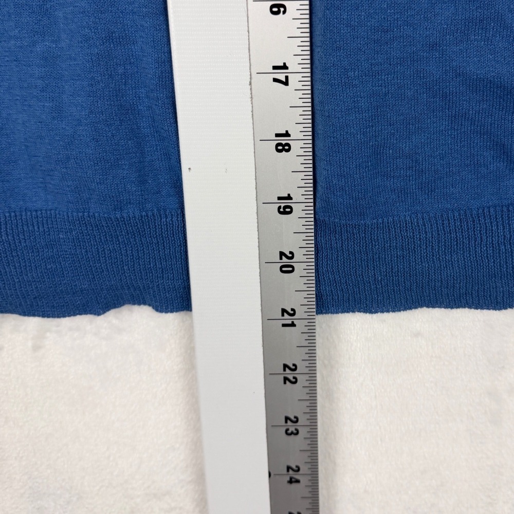 Ann‎ Taylor LOFT Blue Linen Cotton Ruffle Trim 3/4 Sleeve Cardigan Sweater L NEW - Picture 9 of 10